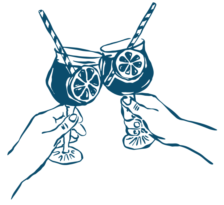 Illustration zweier Cocktailgläser, die anstoßen